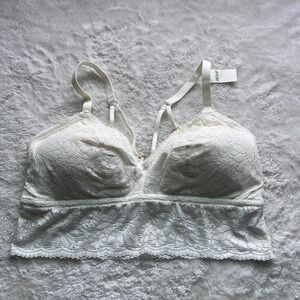 Aerie Women's Cream Floral Lace Longline Bralette Adjustable Straps Size XL NEW